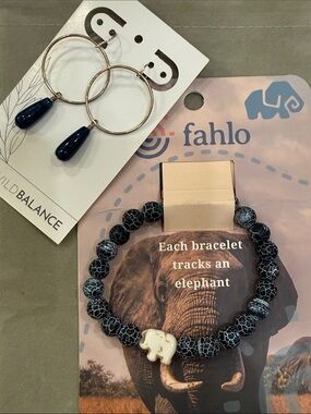 Fahlo Elephant Beaded Bracelet with Wild Balance Sterling earrings